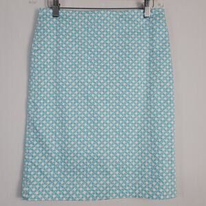 Talbots pencil skirt sz 4P blue white plate utensils novelty print career office